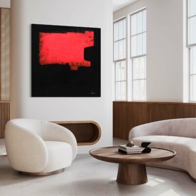 black and fluorescent red abstract painting Wiktoria Florek