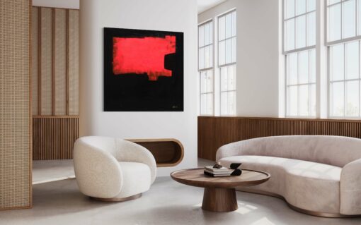 black and fluorescent red abstract painting Wiktoria Florek