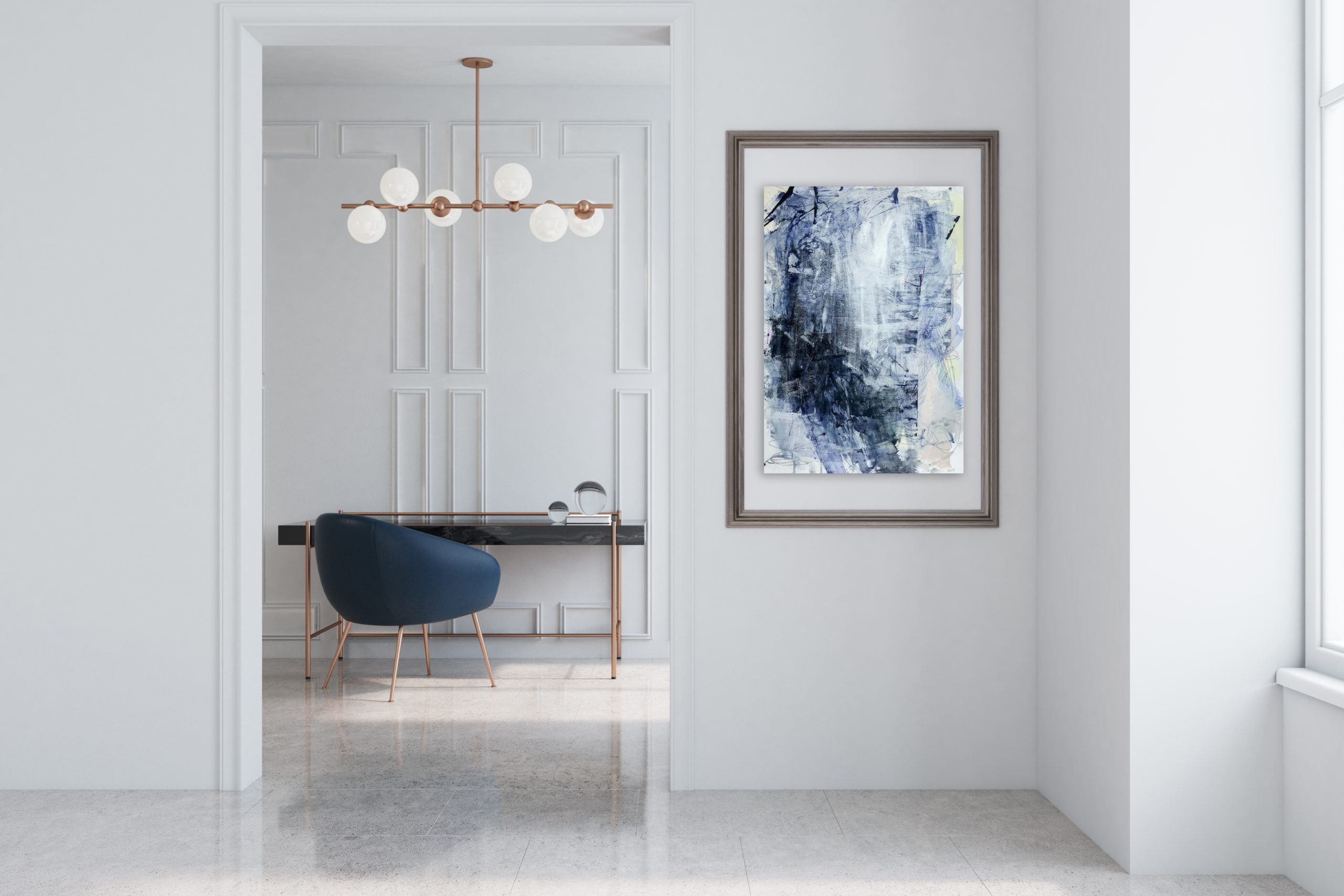 Blue Lagoon 3, blue abstract painting on paper by Wiktoria Florek